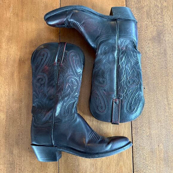 Lucchese 1883 Leather Cowboy Boots Wide Width Mens Western 8.5 Black Cherry Red - Picture 3 of 16
